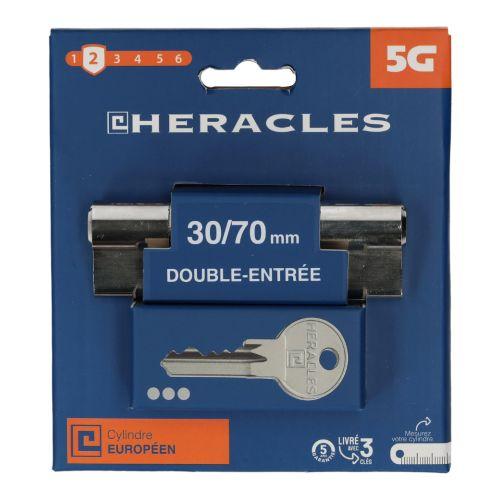 Cylindre à double entrée 5 goupilles 5G 30 x 30 mm laiton nickelé sur carte