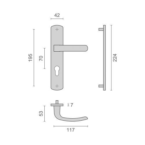 Ensemble double bequille sur plaque ELFE- Chromé mat - Clé I - 195MM
