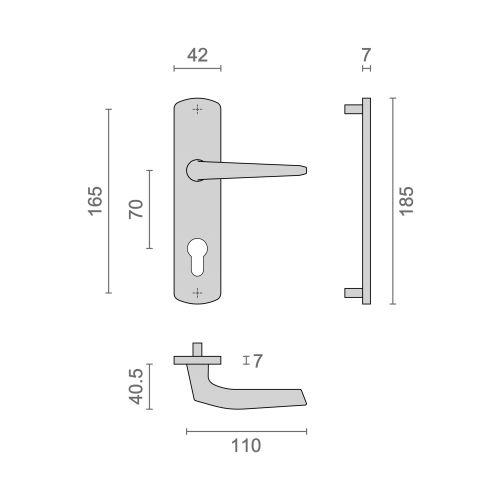 Ensemble double bequille sur plaque KROM - Chromé - Clé I - 170MM