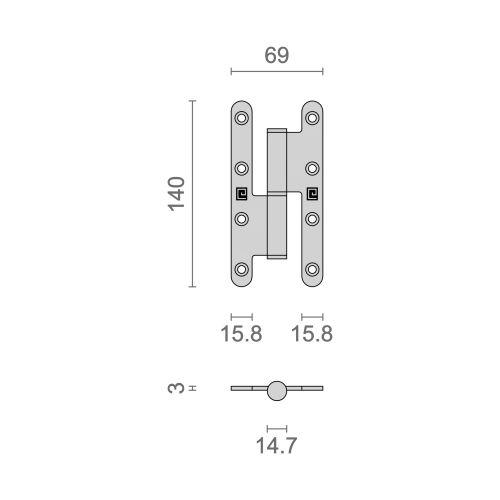 HERACLES Q-PAB14070-G paumelle à bois inox gauche 140 x 70 mm