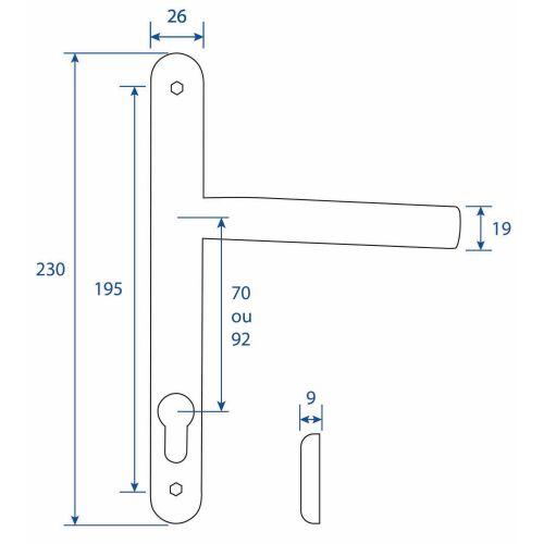 Ensemble double bequille sur plaque JADE série 1394 - Clé I - inox - Etroite
