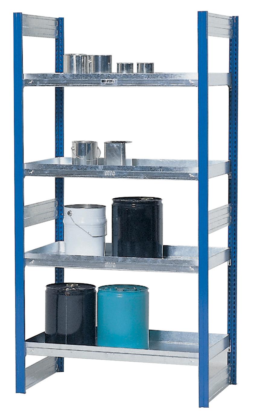 RAYONNAGE AVEC RETENTION 4 BACS ETAGERE GALVA