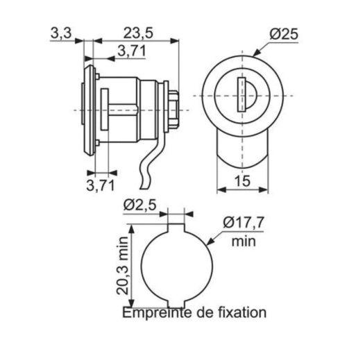 Serrure courte Renz avec came pour boîtes aux lettres - Modèle 0624007001