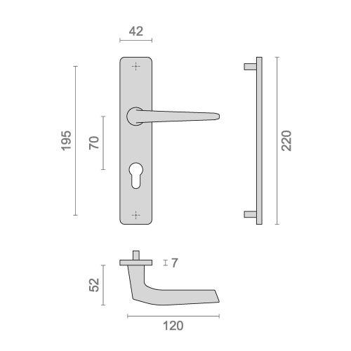 Ensemble double bequille sur plaque HIONNA - Aluminium - Argent - Clé I