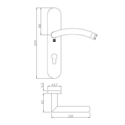 Ensemble double bequille sur plaque JADE série 1494 - Clé I - inox