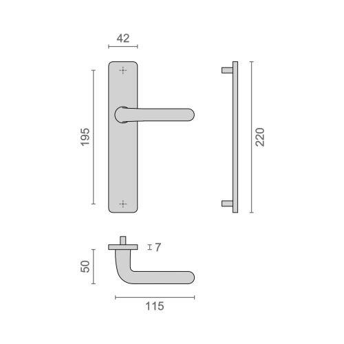Ensemble double bequille sur plaque XENIA - Aluminium - Argent - Bec de cane