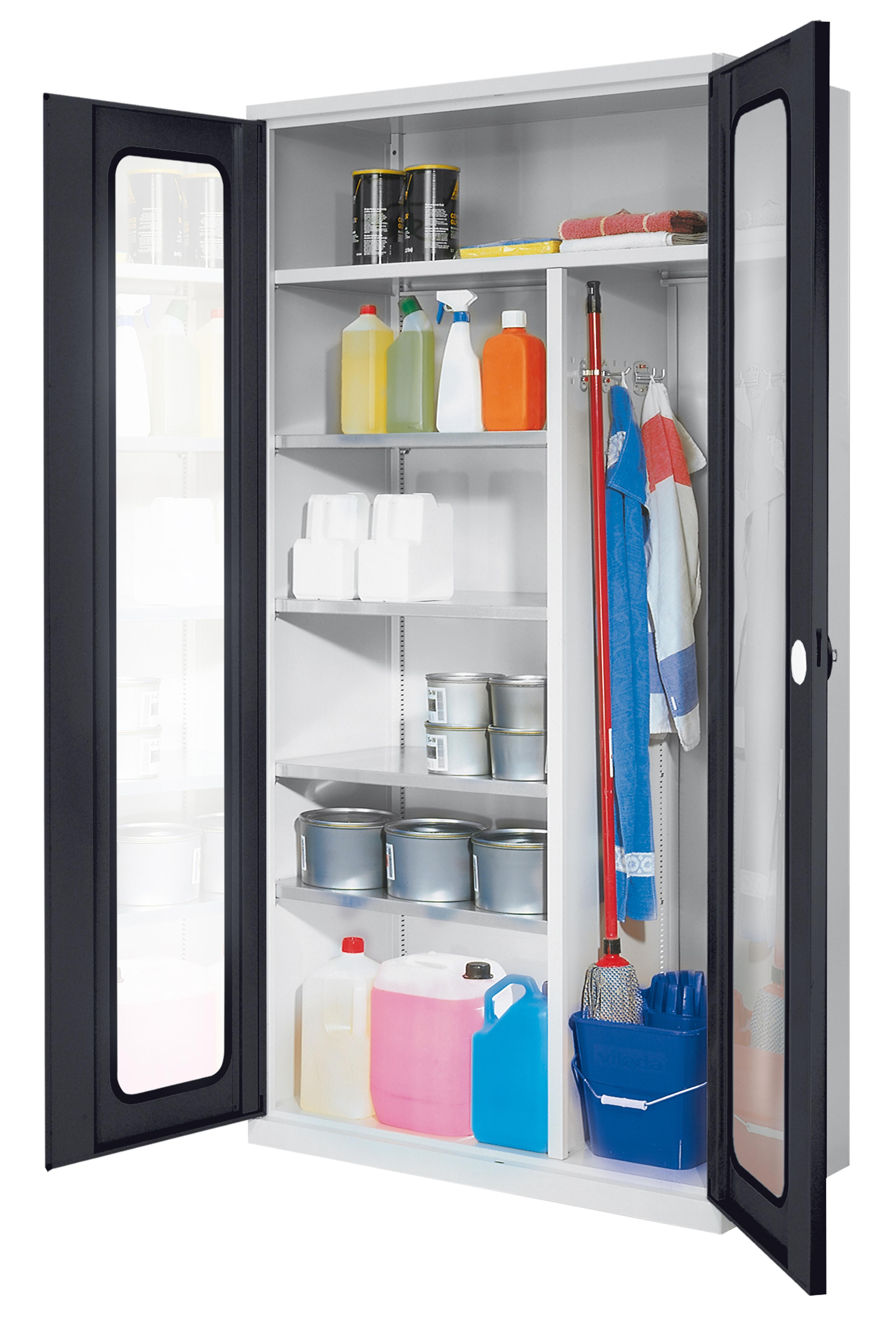 ARMOIRE D'ENTRETIEN MONOBLOC PORTES VITREES GRIS PASTEL