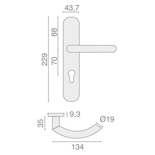 Ensemble double bequille sur plaque JADE série 1094 - bec de cane - inox brossé