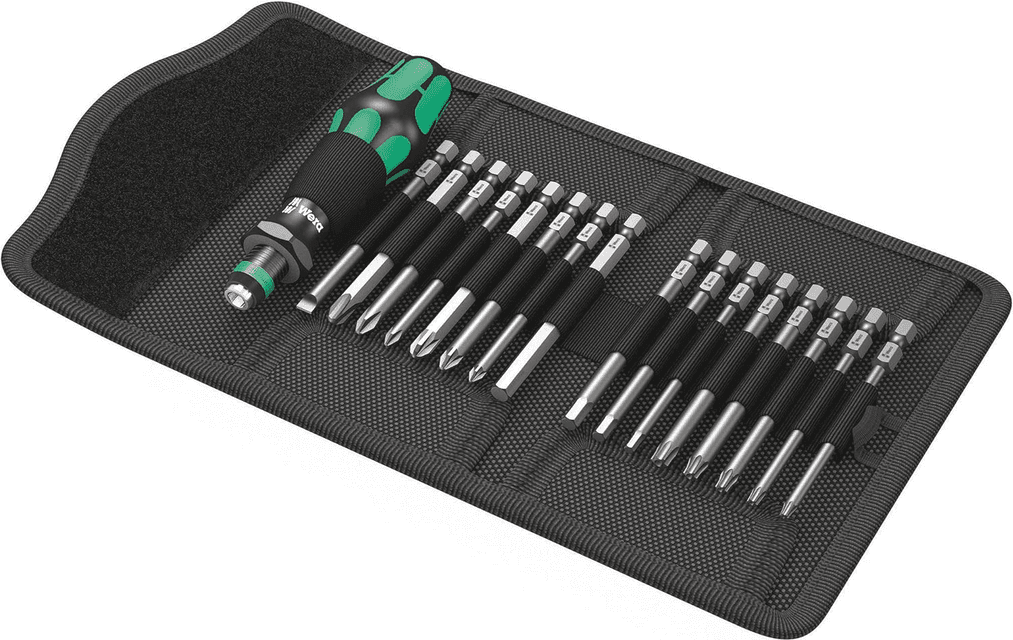 Pochette pliante avec Tournevis porte lames + 16 lames de 89mm