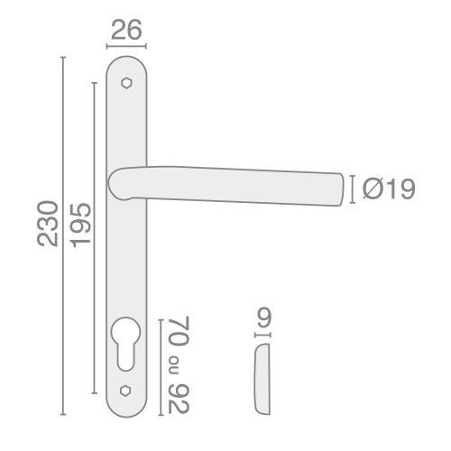 Ensemble double bequille sur plaque JADE série 1194 - Clé I - inox - Etroite