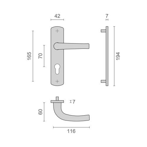 Ensemble double bequille sur plaque SALOME - Aluminium - Clé I - 165MM
