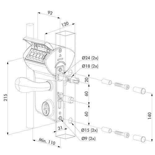 LOCINOX LMKQ4040 V2L ZILV serrure pour portail battant VINCI tube 40 - 60 mm fin