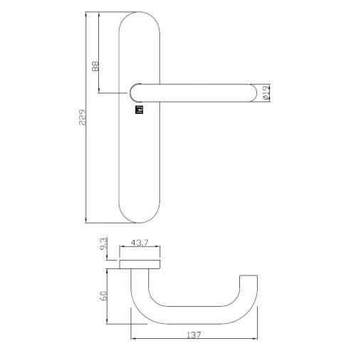 Ensemble double bequille sur plaque JADE série 1294 - Bec de Cane - inox