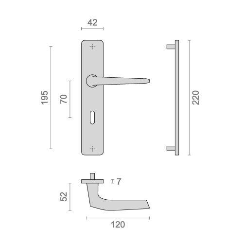 Ensemble double bequille sur plaque HIONNA - Aluminium - Argent - Clé L