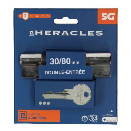 Cylindre à double entrée 5 goupilles 5G 30 x 30 mm laiton nickelé sur carte