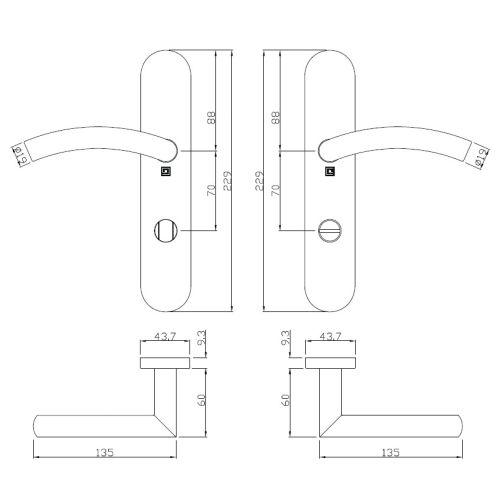 Ensemble double bequille sur plaque JADE série 1494 - Condamnation - inox