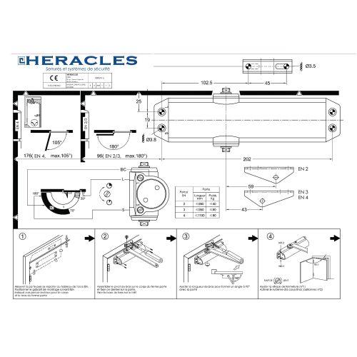 HERACLES G-HR-FIRST151 ferme-porte 15 force 2-4 avec bras compas argent FIRST
