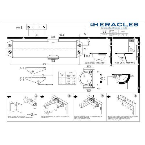 HERACLES G-HR-FIRST151 ferme-porte 15 force 2-4 avec bras compas argent FIRST