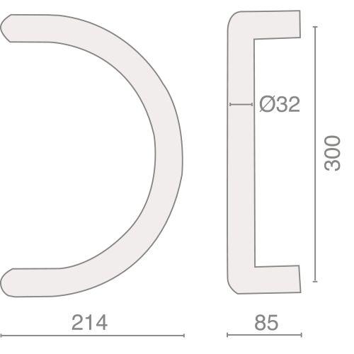 HERACLES B-INOX-PT215 poignée demi lune série 601 inox 32 x 300 mm