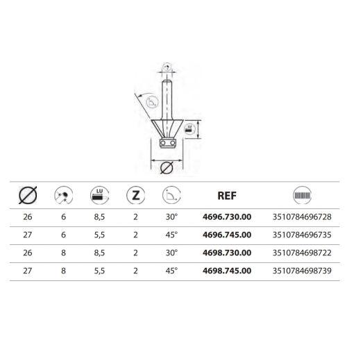 LEMAN 4698.745.00 mèche à chanfreiner avec guide DEF 469 68 Q8 mm