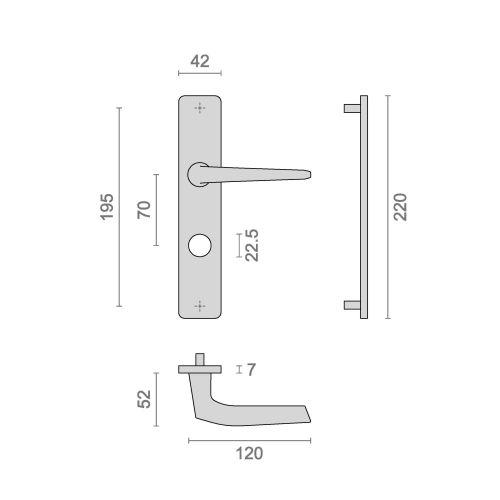Ensemble double bequille sur plaque HIONNA - Aluminium - Argent - Trou 22.5MM