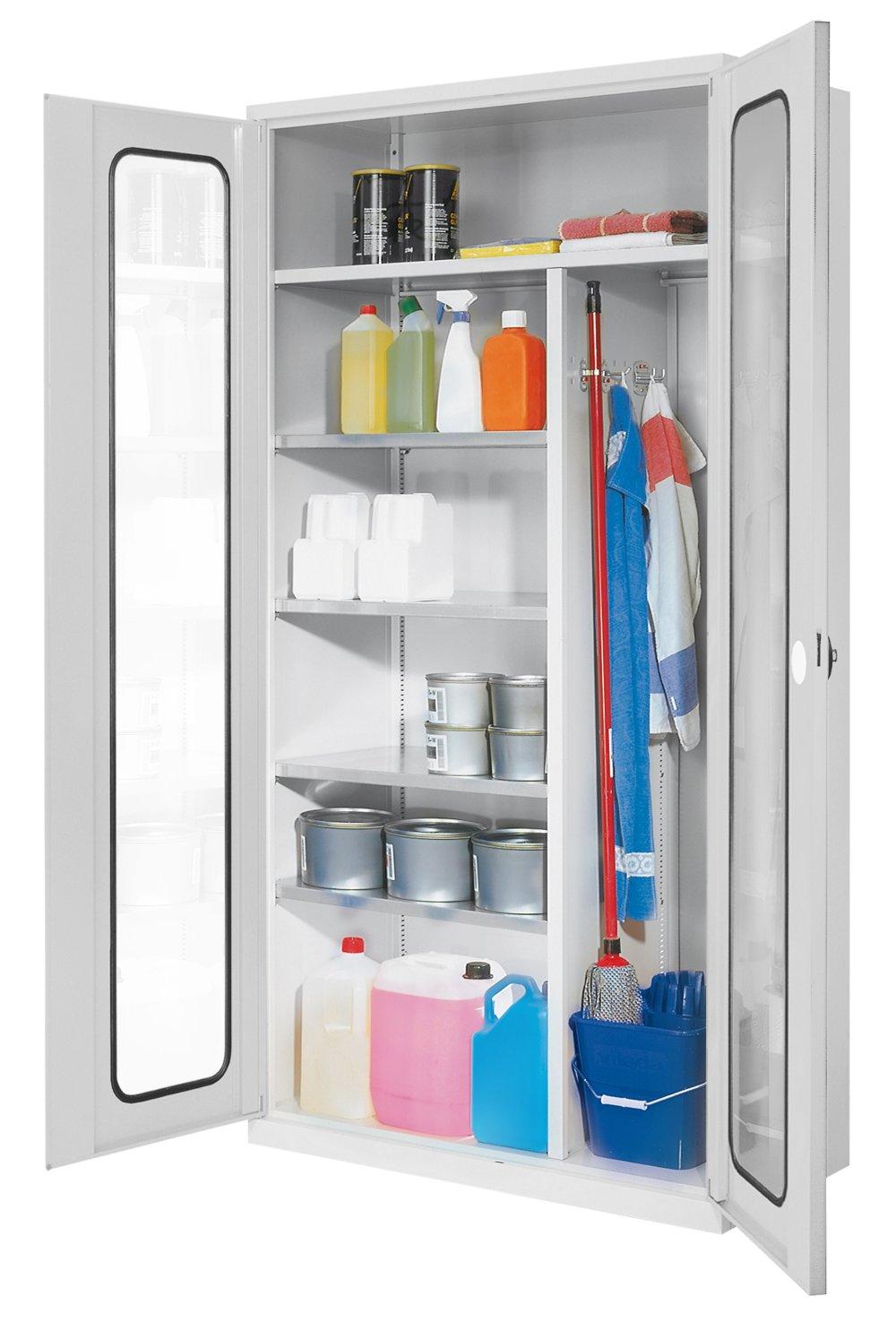 ARMOIRE D'ENTRETIEN MONOBLOC PORTES VITREES GRIS PASTEL