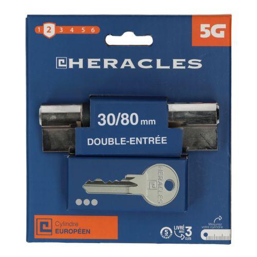 Cylindre à double entrée 5 goupilles 5G 30 x 30 mm laiton nickelé sur carte