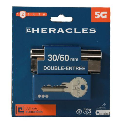 Cylindre à double entrée 5 goupilles 5G 30 x 30 mm laiton nickelé sur carte