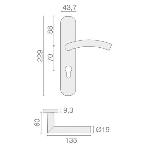 Ensemble double bequille sur plaque JADE série 1494 - Bec de Cane - inox