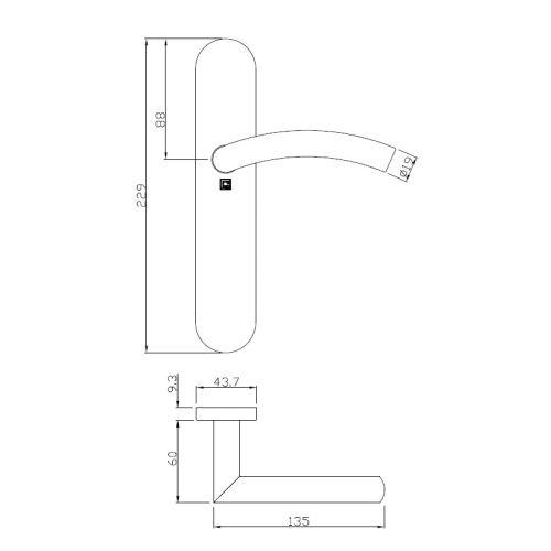 Ensemble double bequille sur plaque JADE série 1494 - Bec de Cane - inox