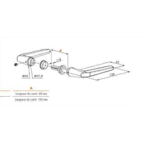 Béquille double carré 8x60mm aluminium - LOCINOX P00002409
