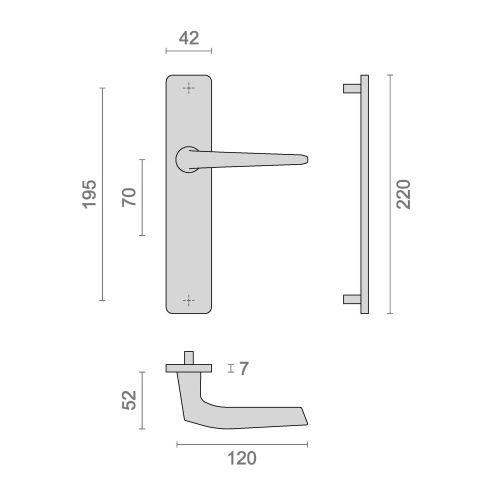 Ensemble double bequille sur plaque HIONNA - Aluminium - Argent - Bec de cane