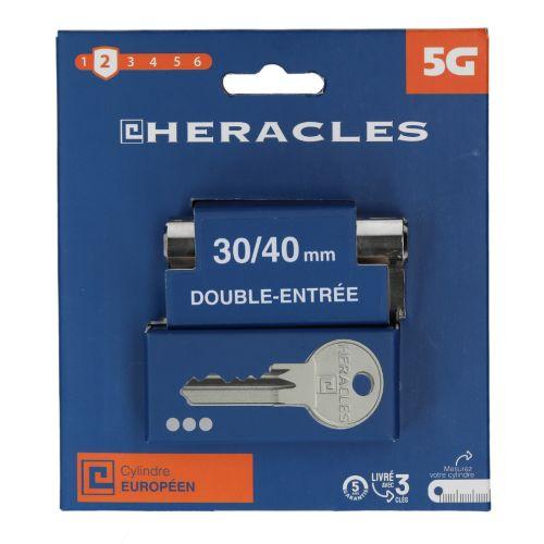 Cylindre à double entrée 5 goupilles 5G 30 x 30 mm laiton nickelé sur carte