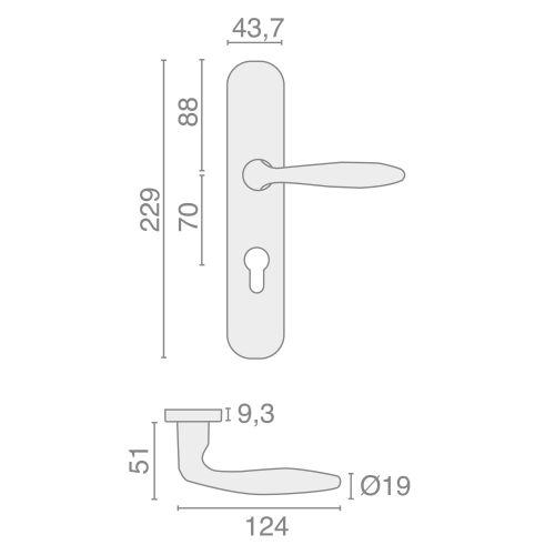Ensemble double bequille sur plaque JADE série 1594 - Bec de Cane - inox