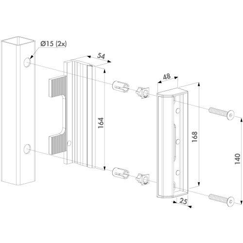 Gâche inox pour serrure portail battant butée aluminium - LOCINOX