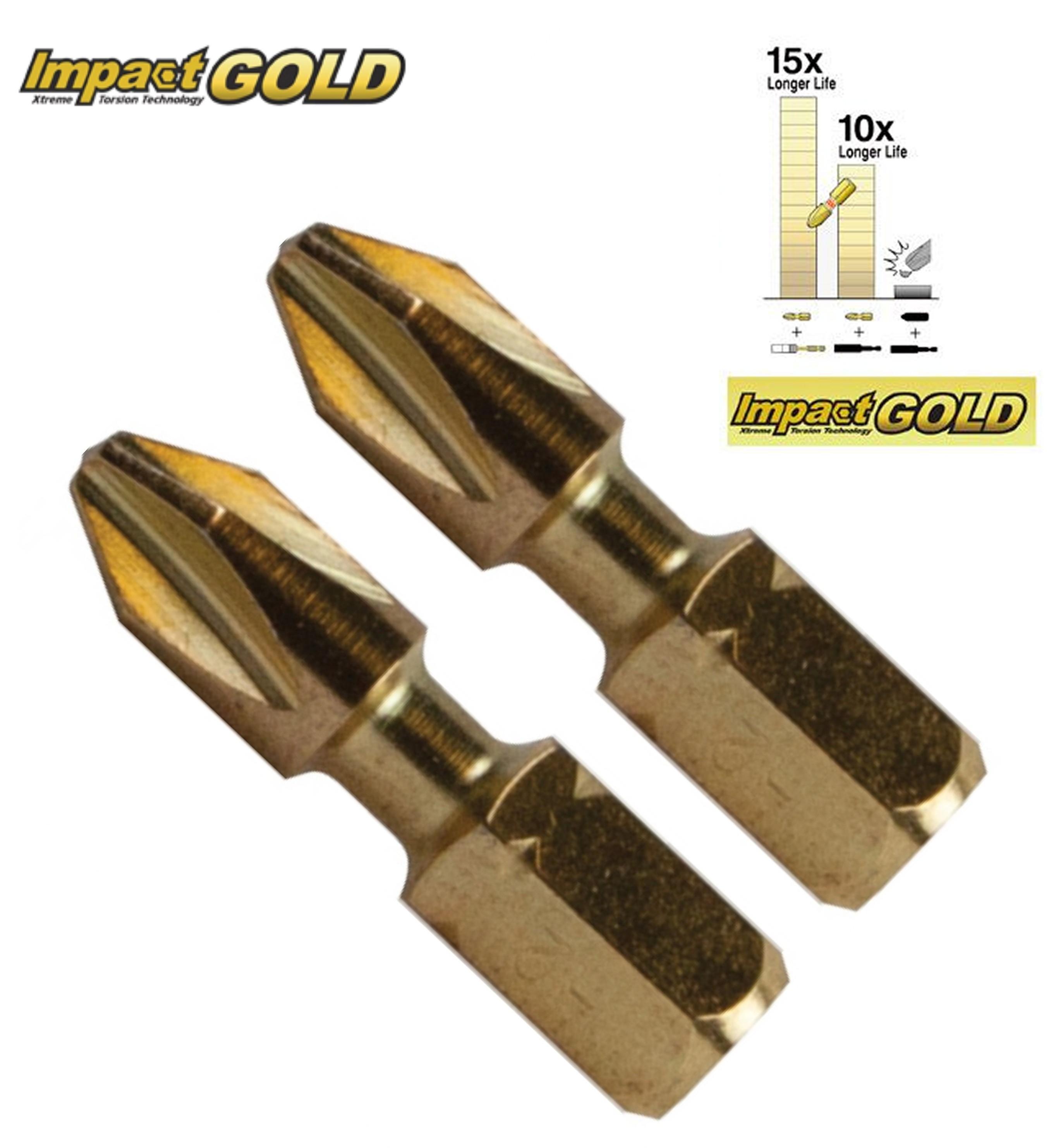 SET 2 EMBOUTS IMPACT TORSION GOLD Hexa 1/4'' Pozidriv 25mm