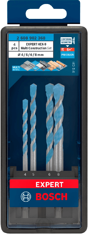 Coffret de 4 forets EXPERT HEX-9 Multi Construction