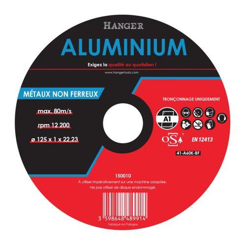 Disque à tronçonner plat aluminium Ø125 x 22,23 x 1 mm - HANGER
